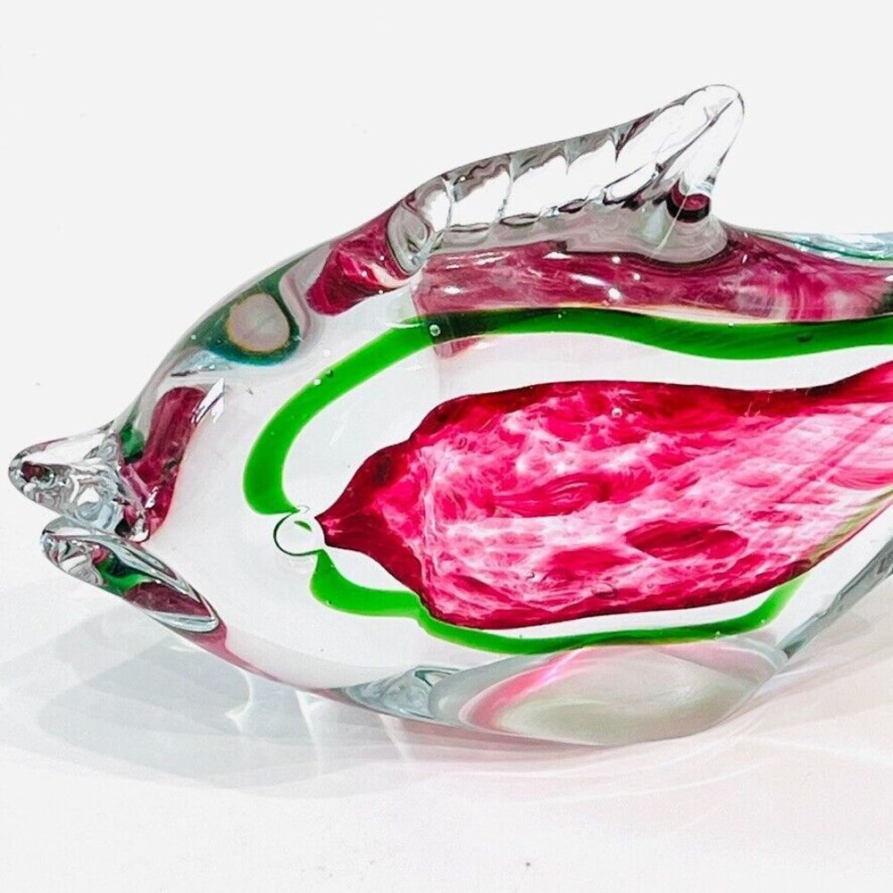 Vintage MCM Murano Fish Art Glass Sculpture Home Decor Green Pink 9 X 7 - Picture 4 of 9